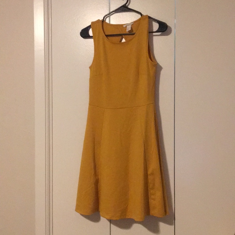Mustard Yellow Skater Dress with cutout back
